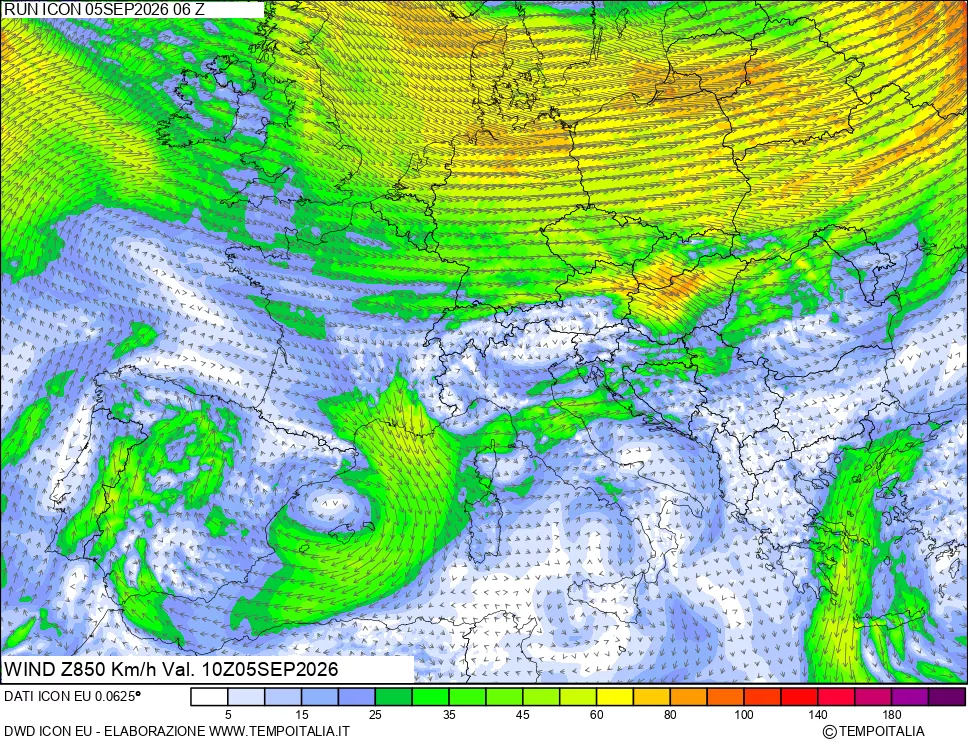mappa 850 hPa Vento