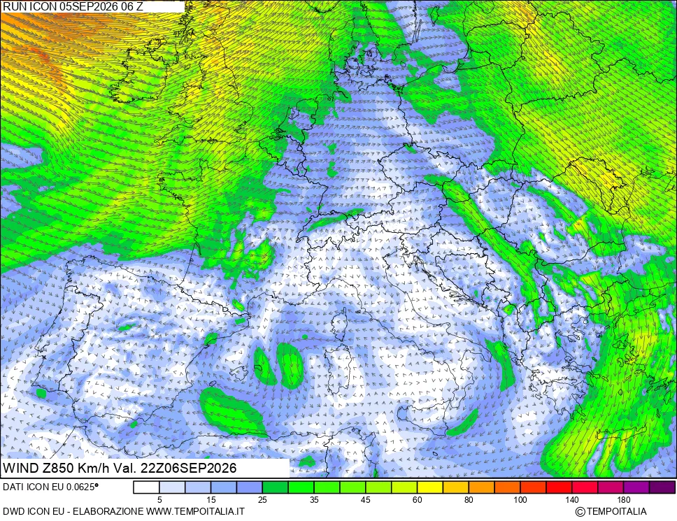 mappa 850 hPa Vento