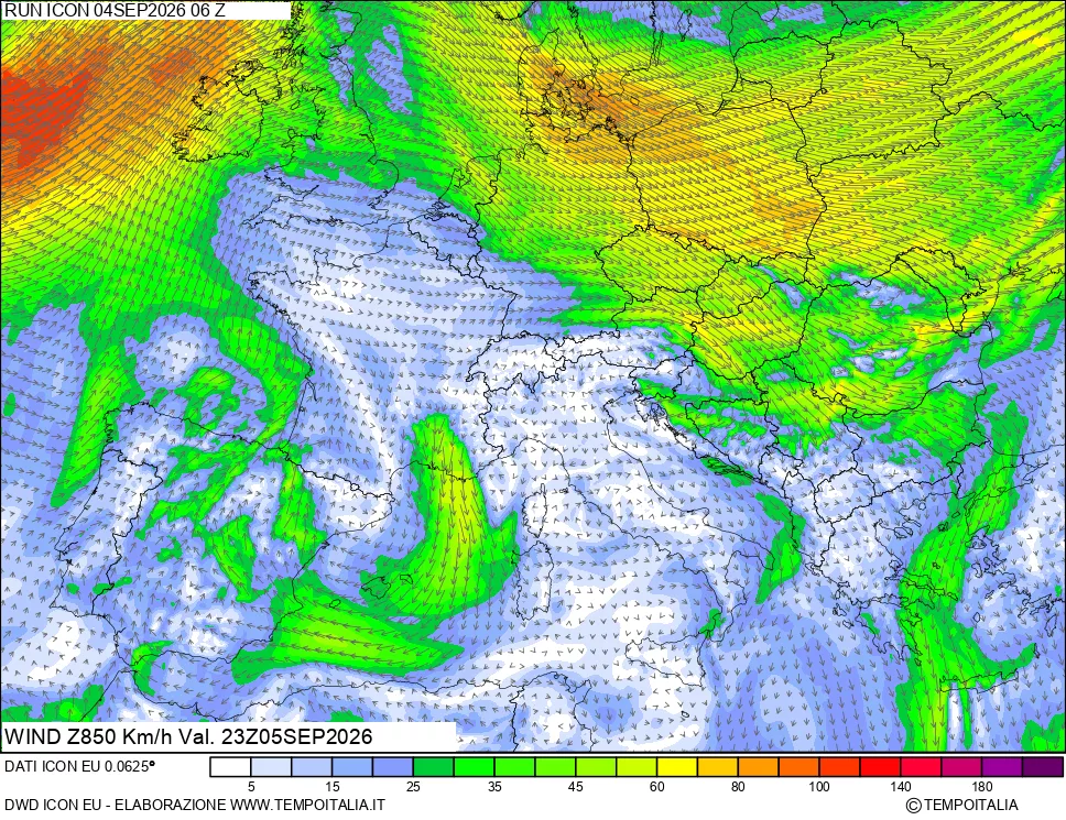 mappa 850 hPa Vento