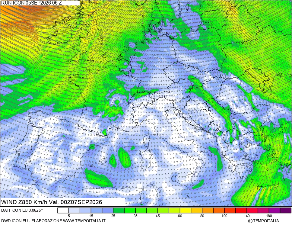 mappa 850 hPa Vento