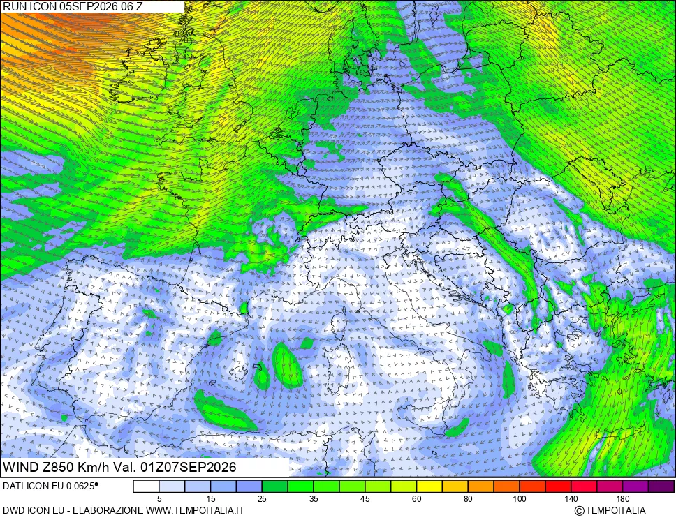 mappa 850 hPa Vento