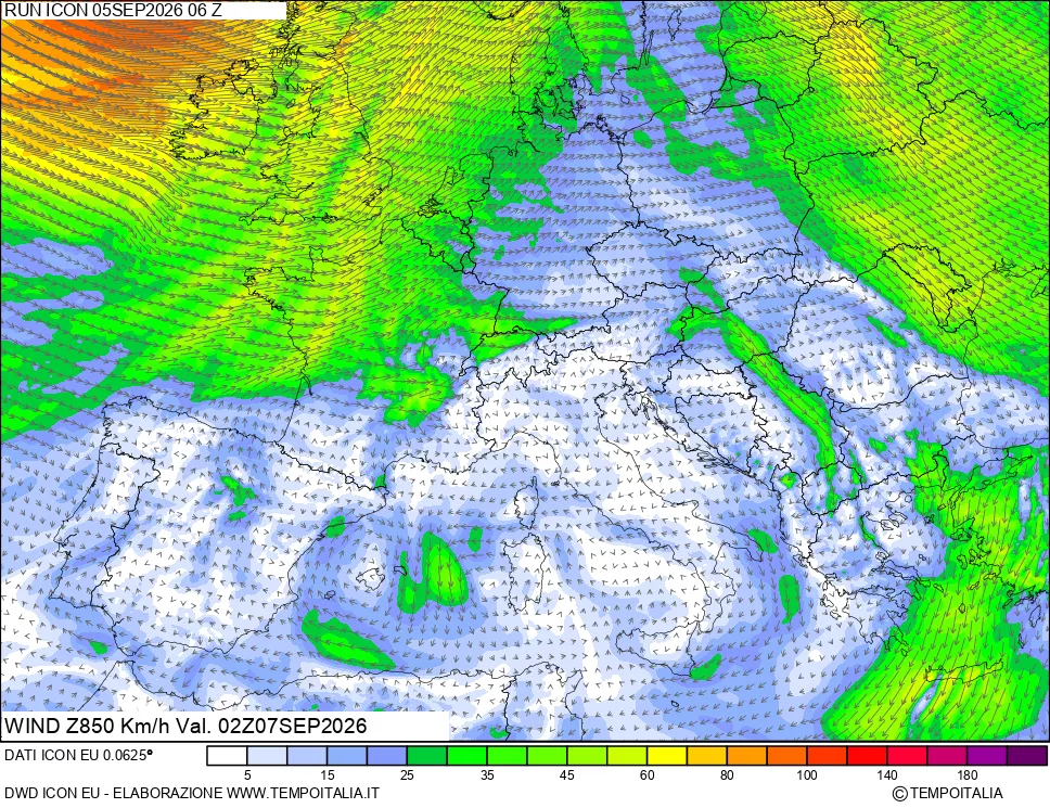 mappa 850 hPa Vento
