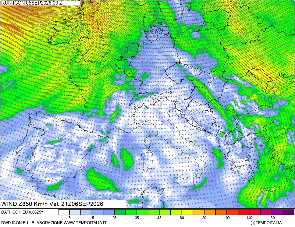 mappa 850 hPa Vento