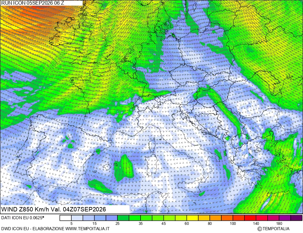 mappa 850 hPa Vento