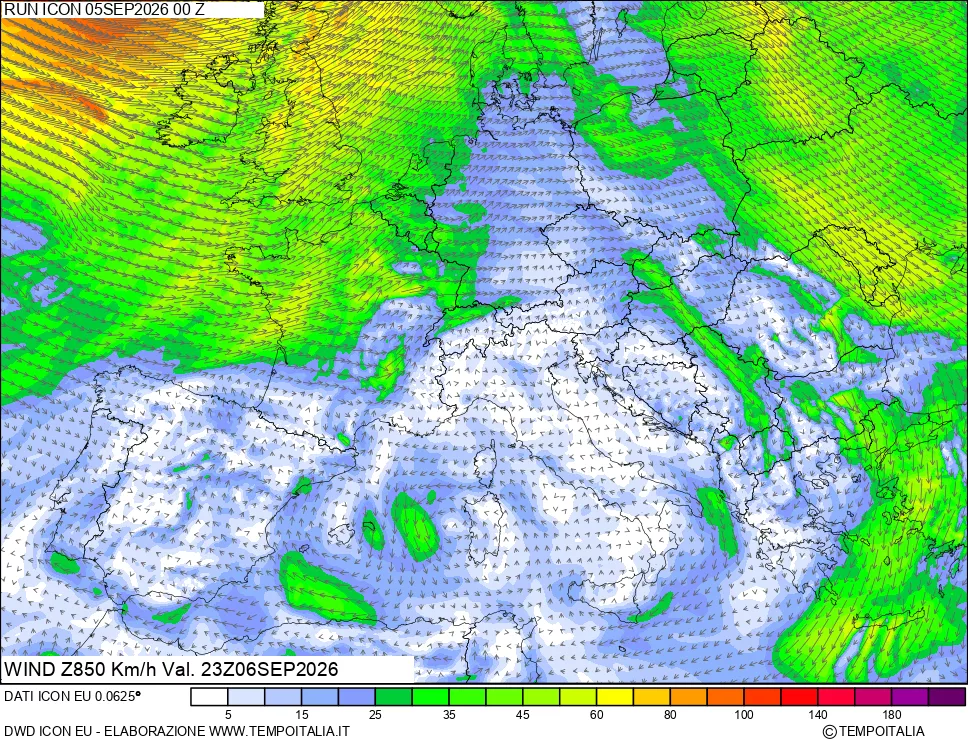 mappa 850 hPa Vento