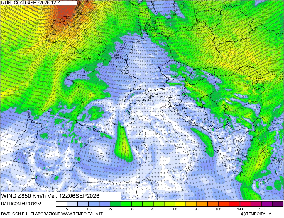 mappa 850 hPa Vento