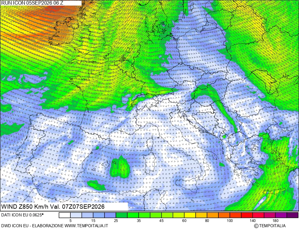 mappa 850 hPa Vento