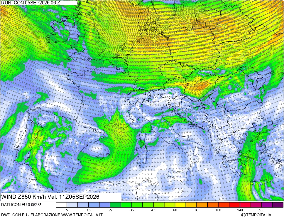 mappa 850 hPa Vento