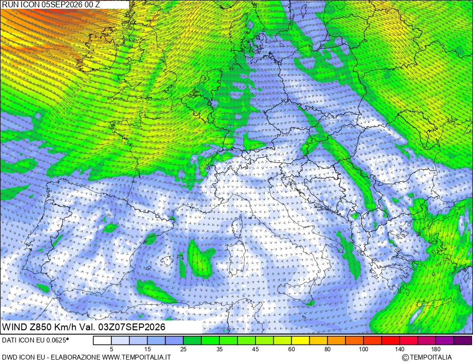 mappa 850 hPa Vento