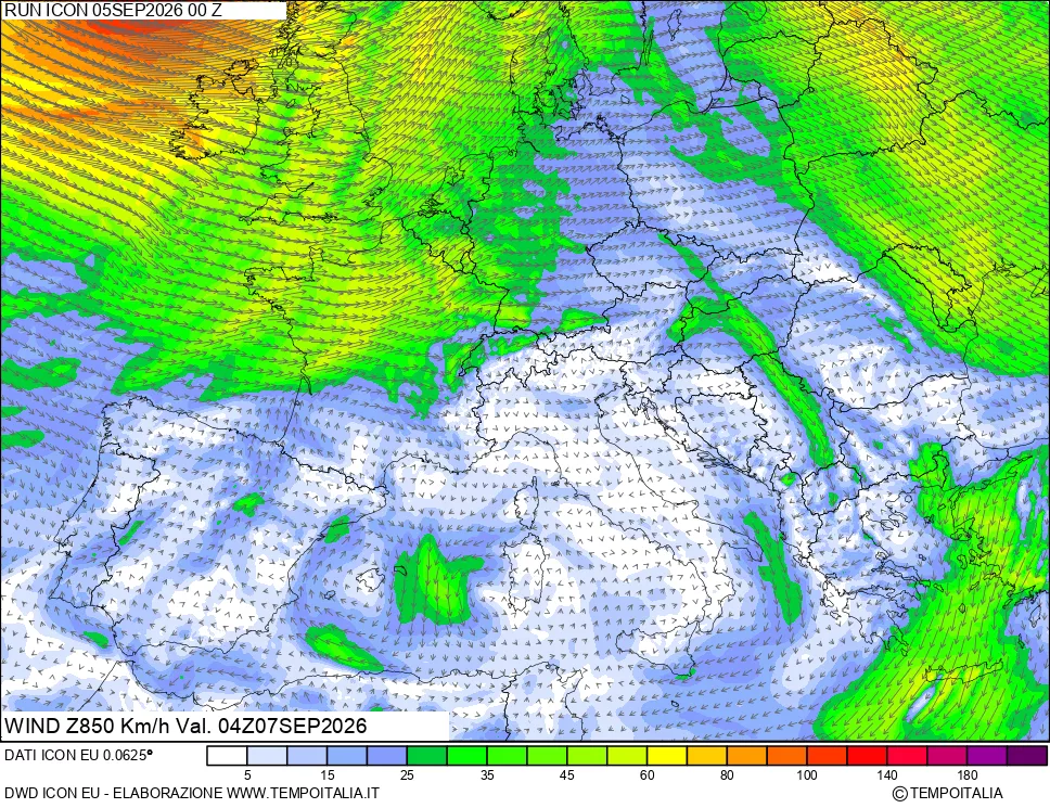 mappa 850 hPa Vento