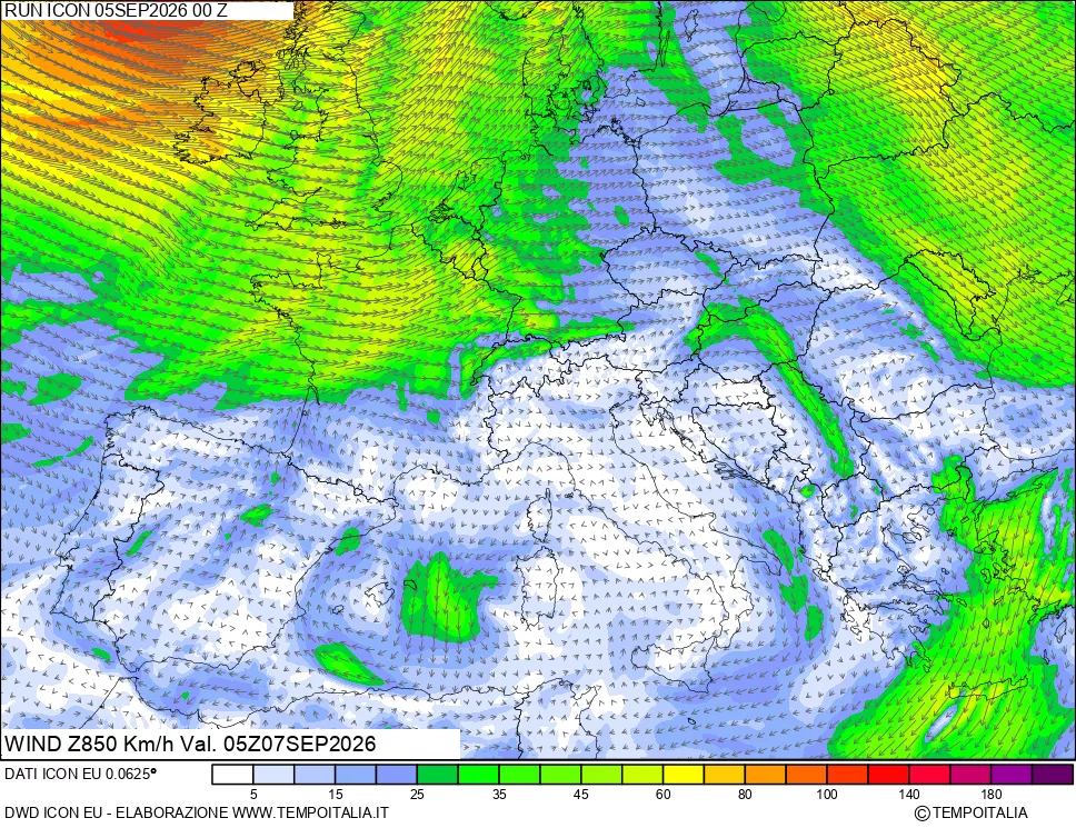 mappa 850 hPa Vento