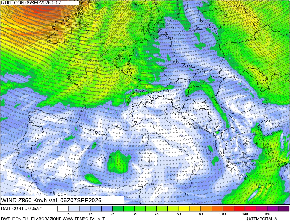 mappa 850 hPa Vento