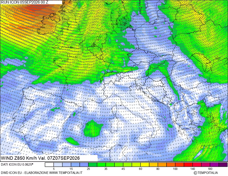 mappa 850 hPa Vento