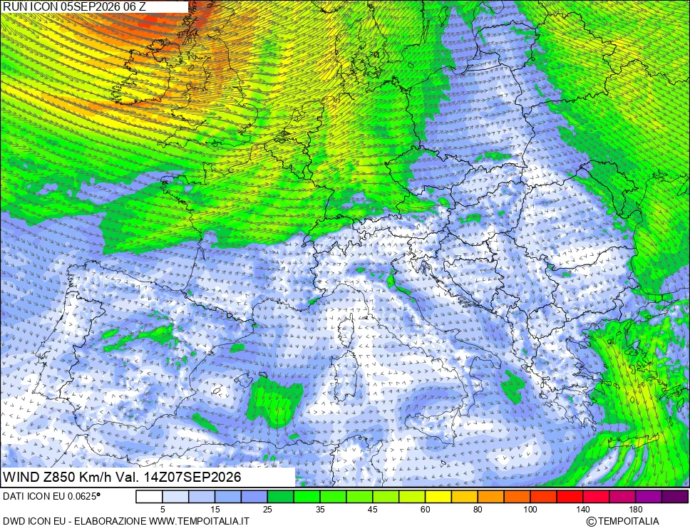 mappa 850 hPa Vento