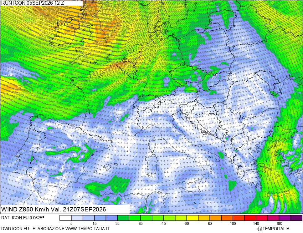 mappa 850 hPa Vento