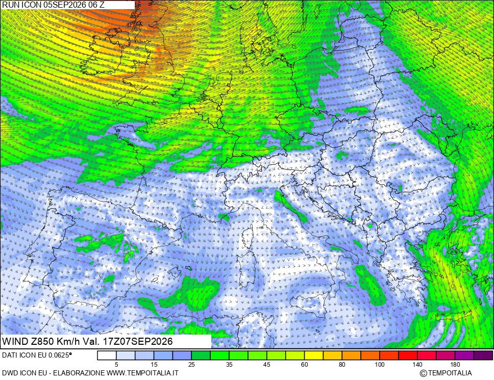 mappa 850 hPa Vento