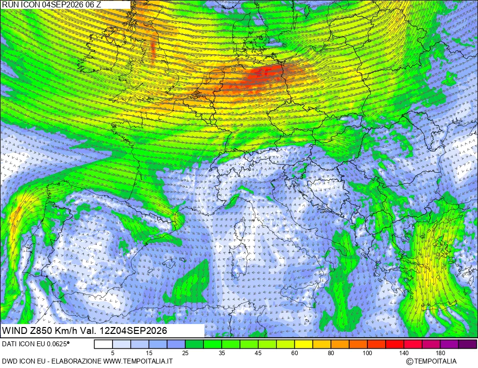 mappa 850 hPa Vento
