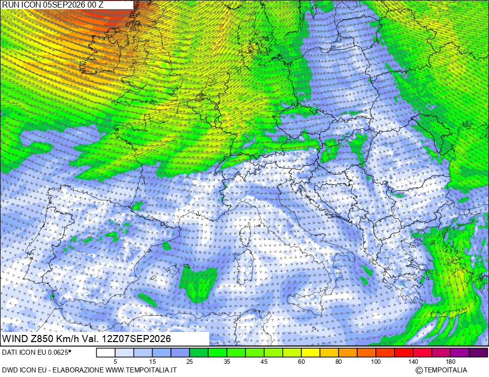 mappa 850 hPa Vento