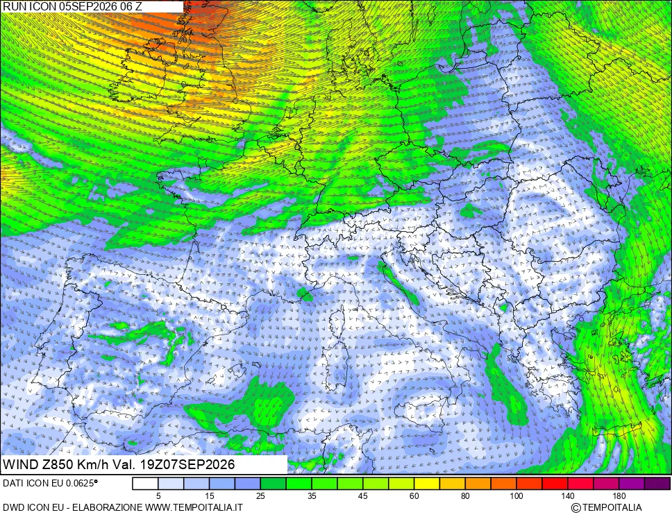 mappa 850 hPa Vento