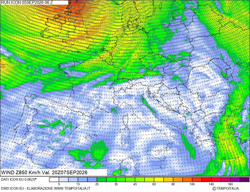 mappa 850 hPa Vento