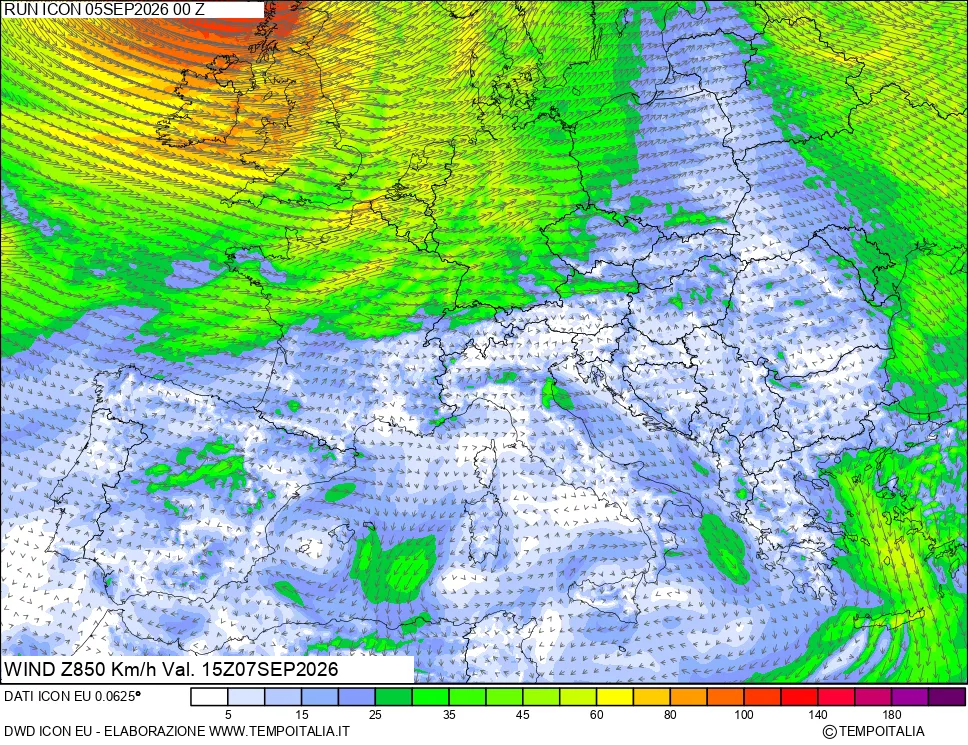 mappa 850 hPa Vento