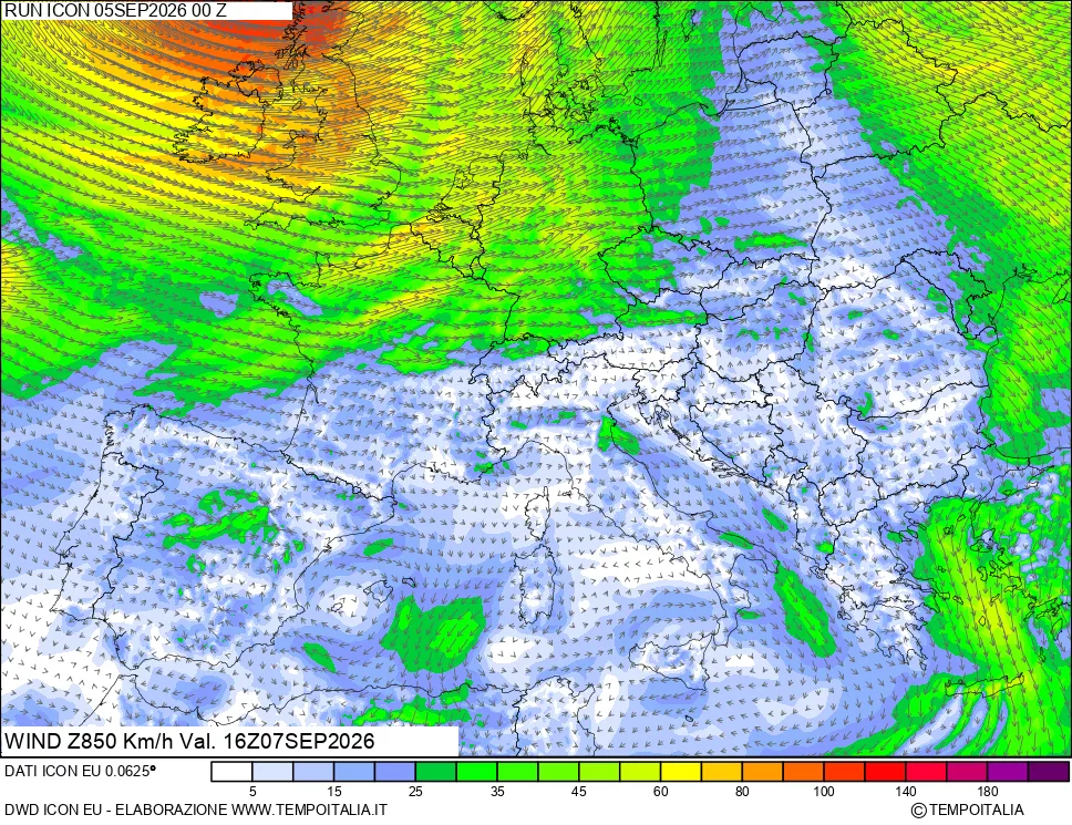 mappa 850 hPa Vento