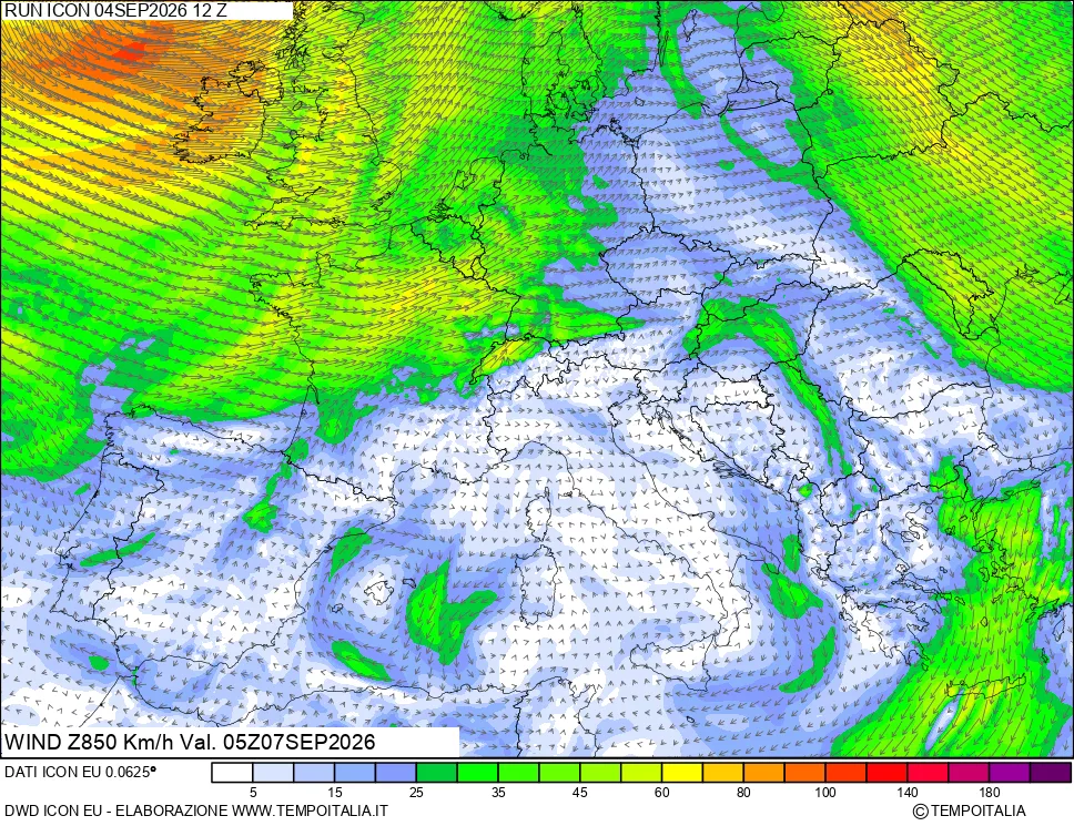 mappa 850 hPa Vento