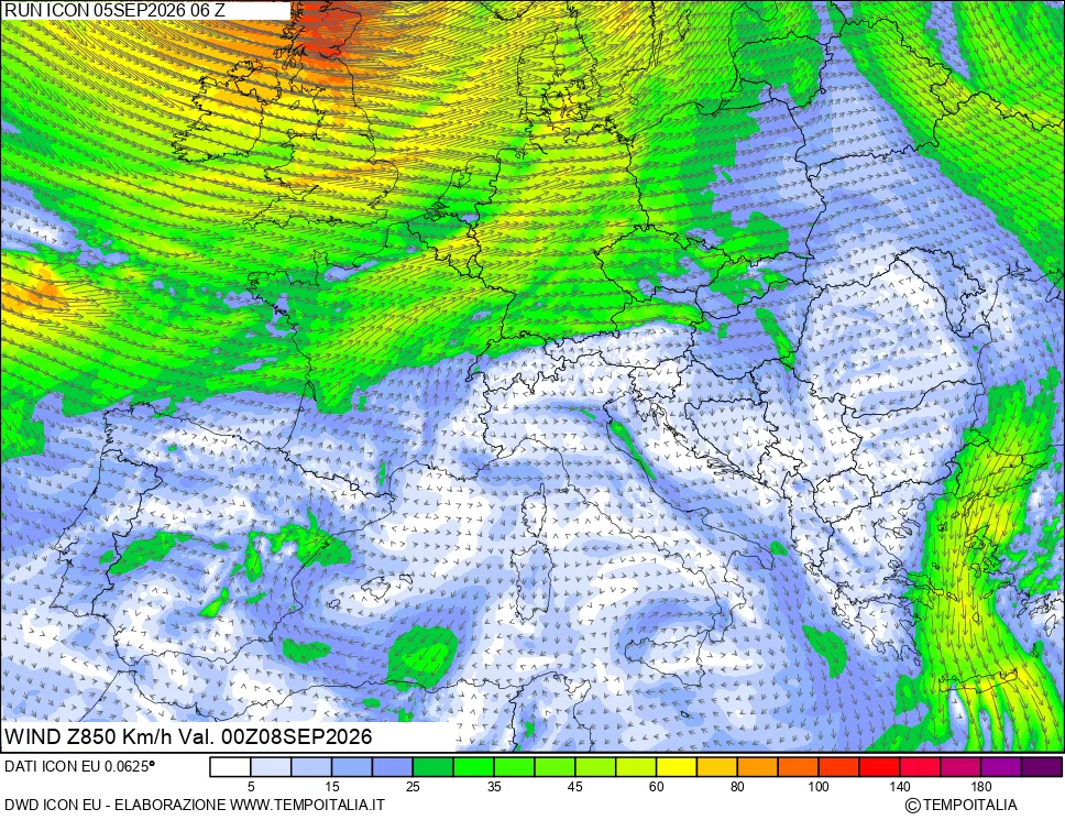 mappa 850 hPa Vento