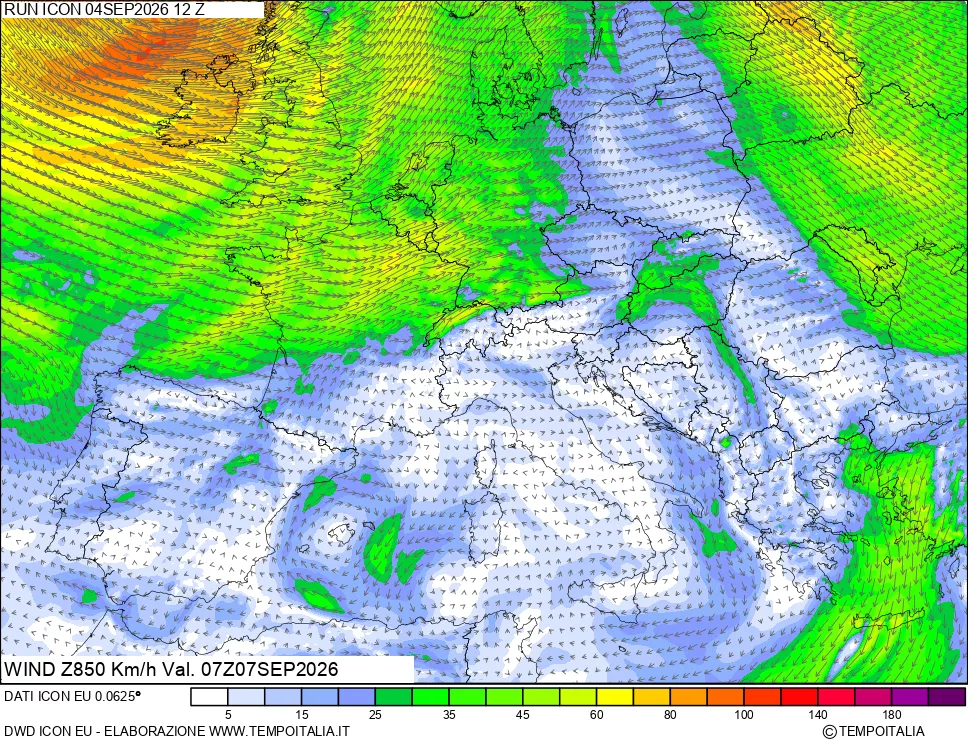 mappa 850 hPa Vento