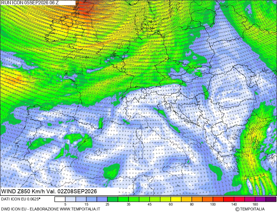 mappa 850 hPa Vento