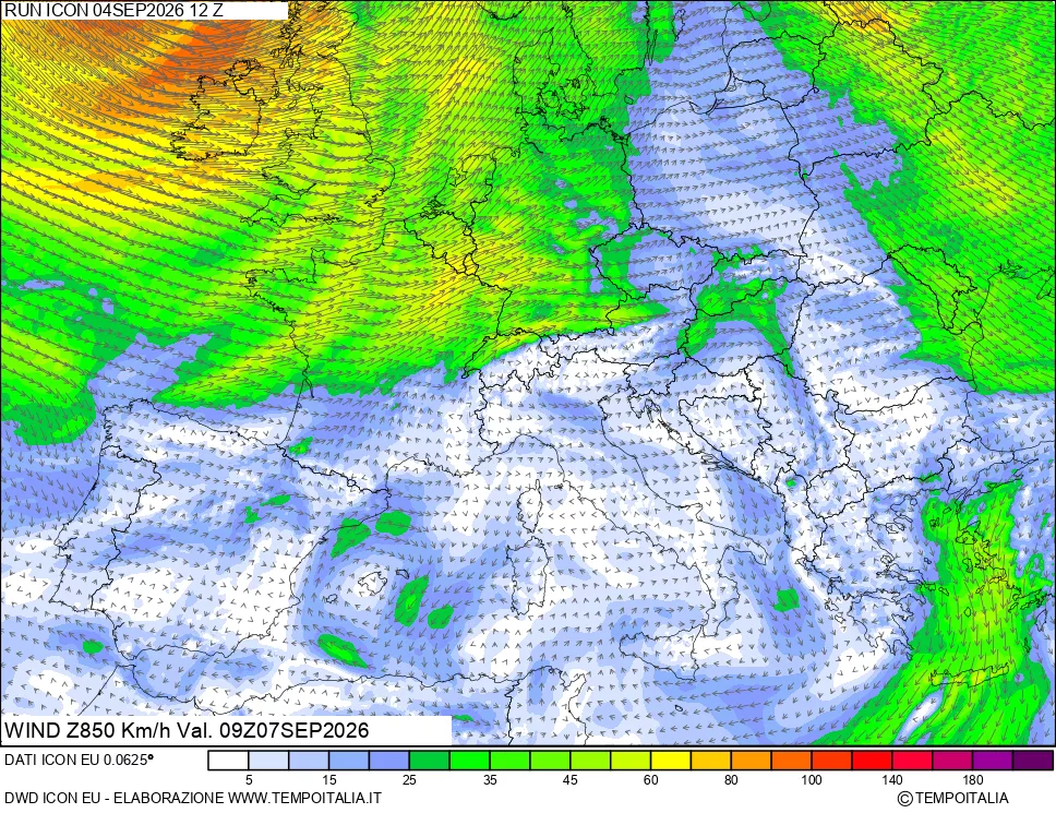 mappa 850 hPa Vento
