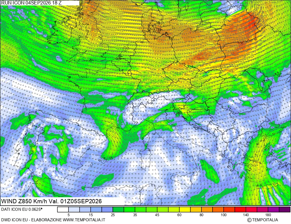 mappa 850 hPa Vento