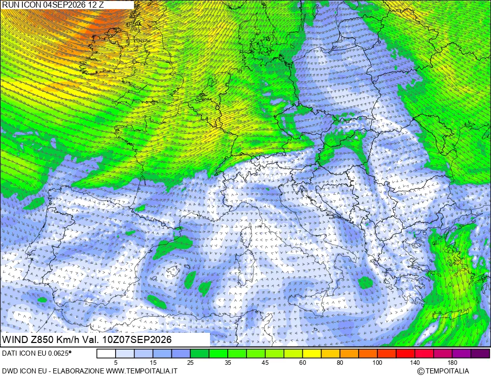 mappa 850 hPa Vento
