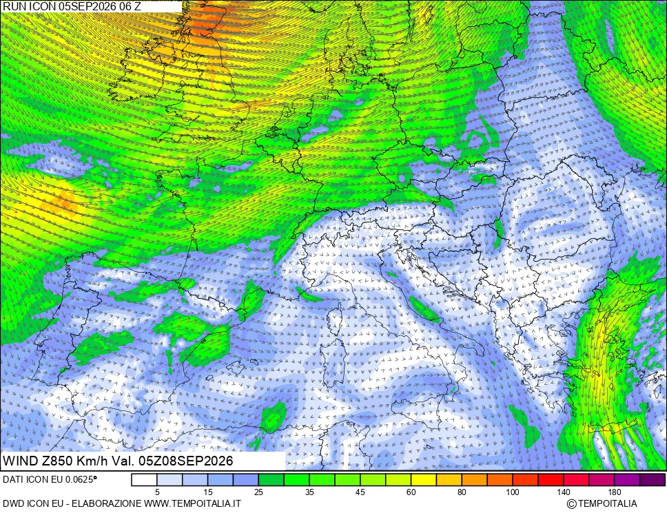mappa 850 hPa Vento