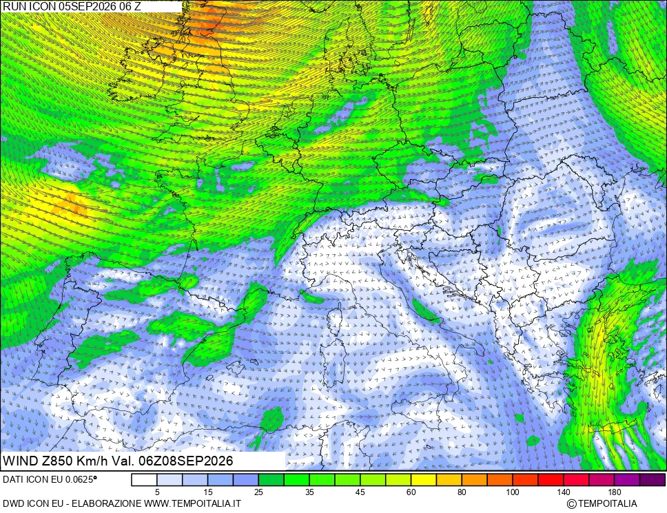 mappa 850 hPa Vento