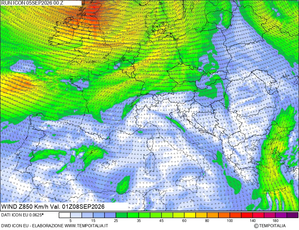mappa 850 hPa Vento