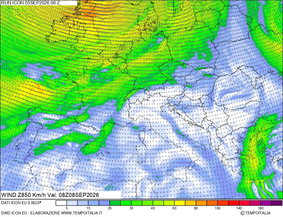 mappa 850 hPa Vento