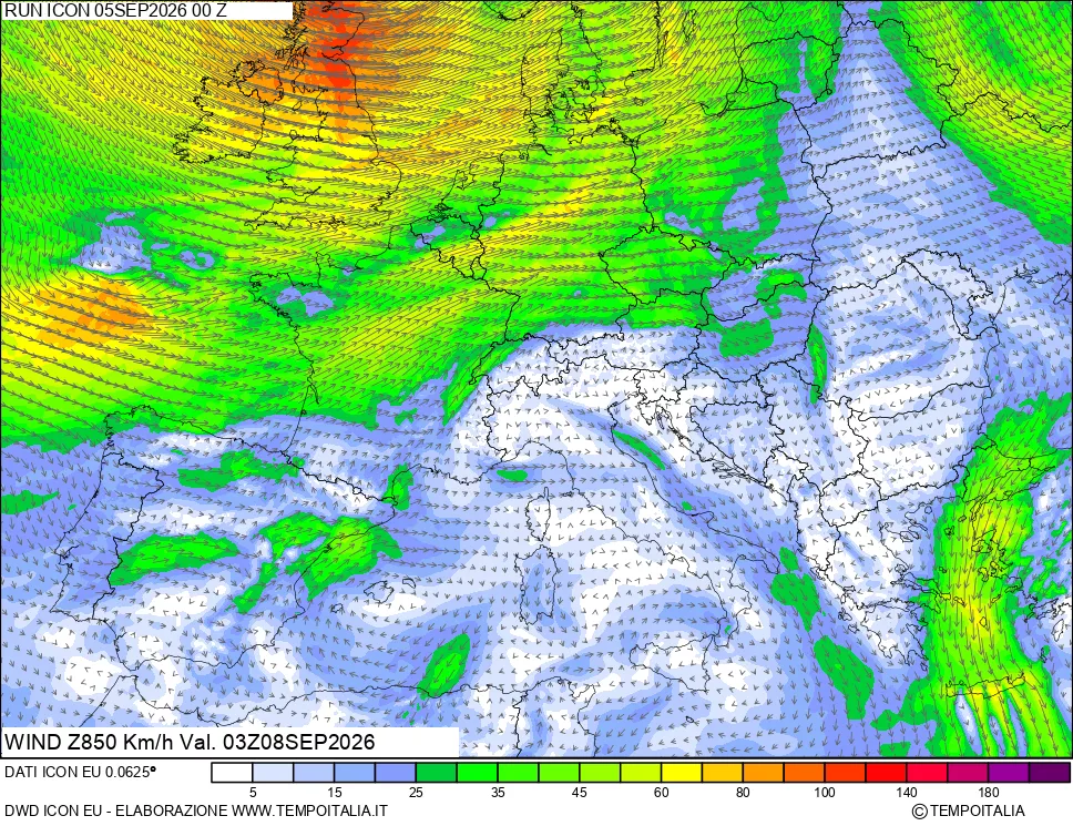 mappa 850 hPa Vento