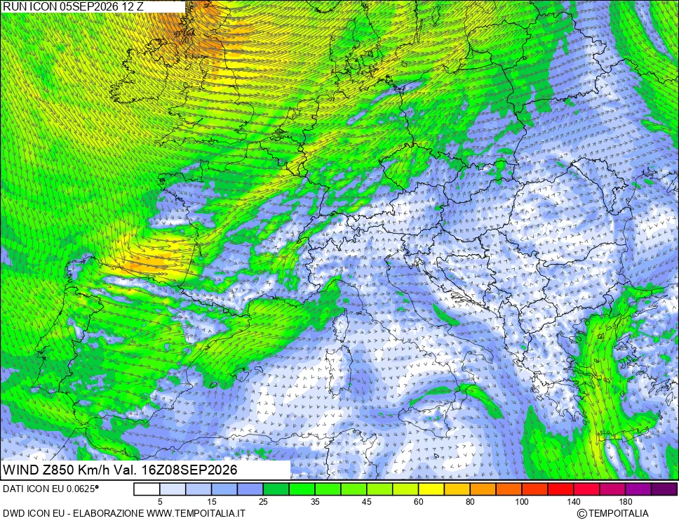 mappa 850 hPa Vento