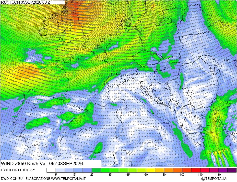 mappa 850 hPa Vento
