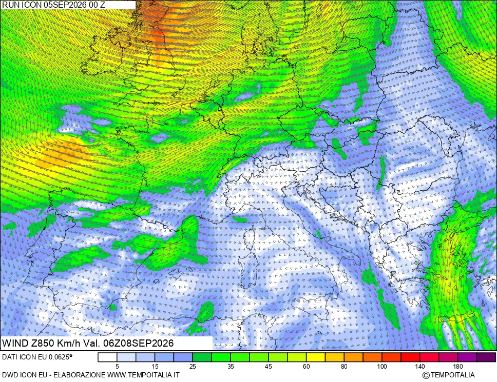 mappa 850 hPa Vento