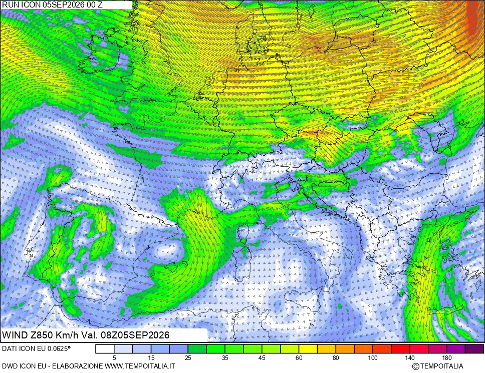 mappa 850 hPa Vento