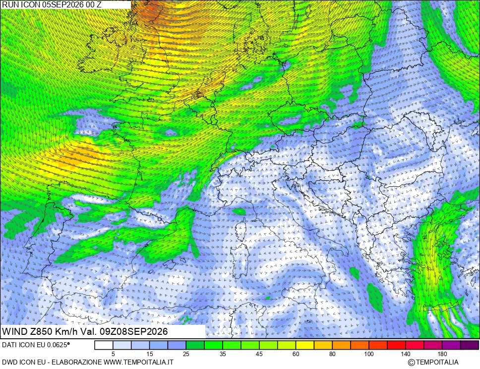 mappa 850 hPa Vento