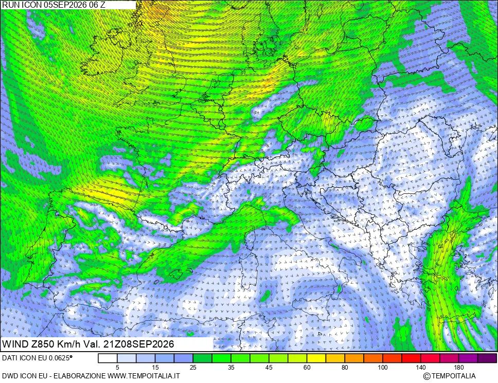 mappa 850 hPa Vento
