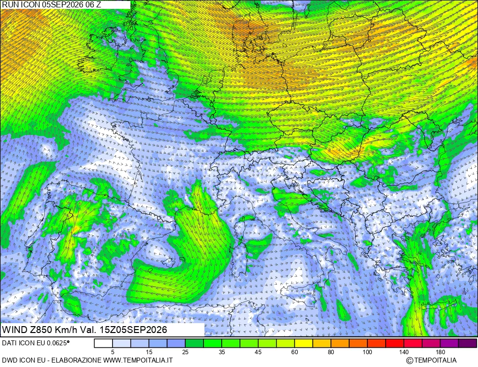 mappa 850 hPa Vento