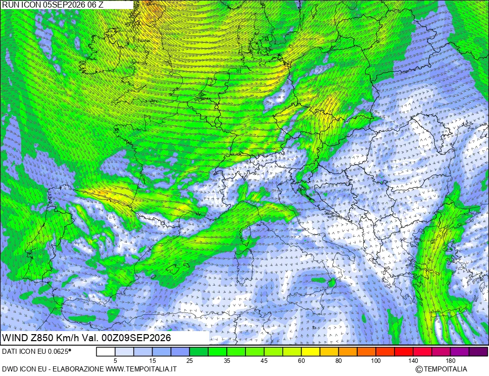 mappa 850 hPa Vento