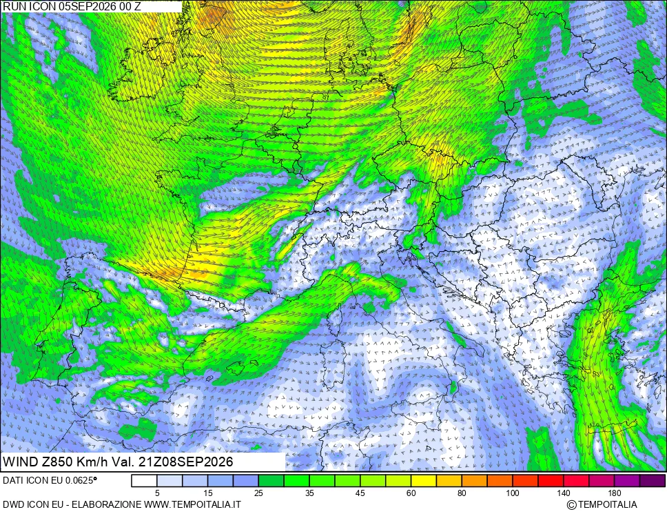 mappa 850 hPa Vento