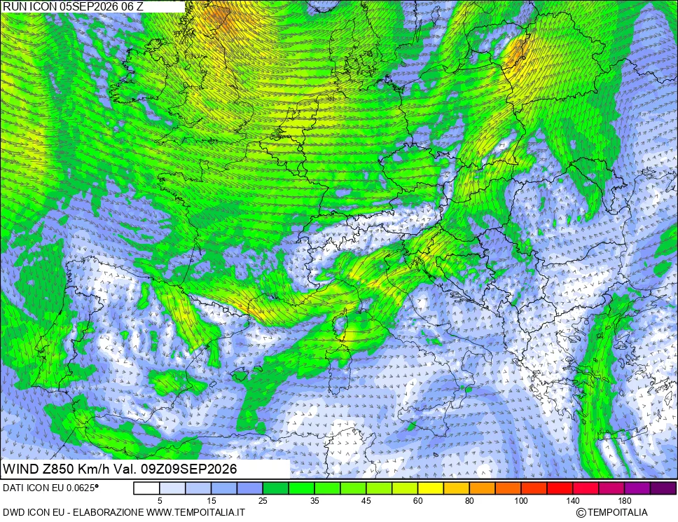 mappa 850 hPa Vento