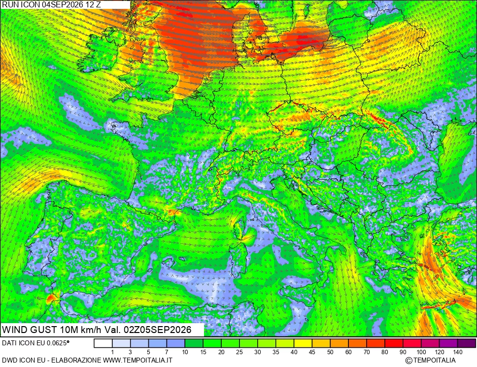 mappa 10 m Vento raffica massima