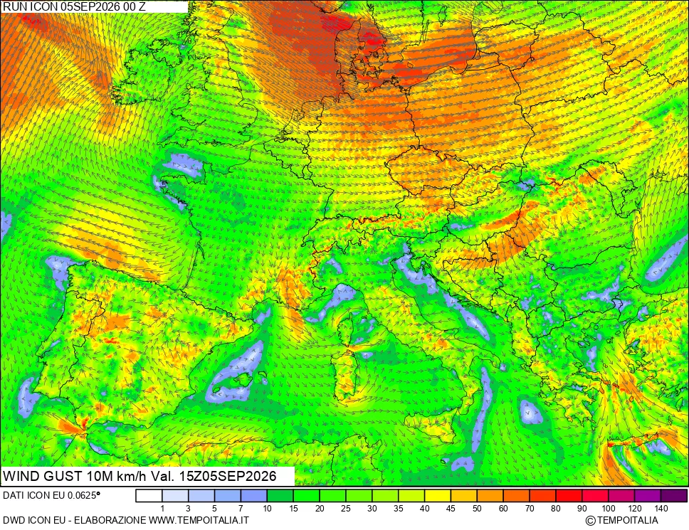 mappa 10 m Vento raffica massima